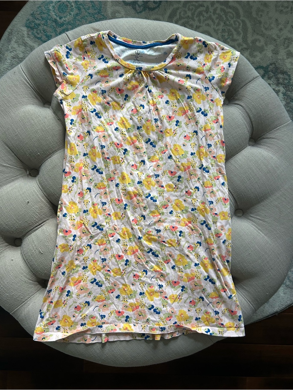 Lands' End Kids Floral Short Sleeve Nightshirt - Yellow, Blue & Pink